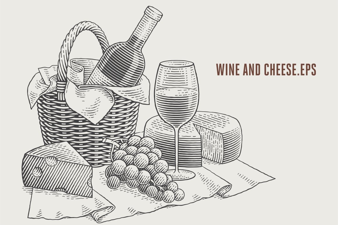 Wine, cheese and grapes. preview image.