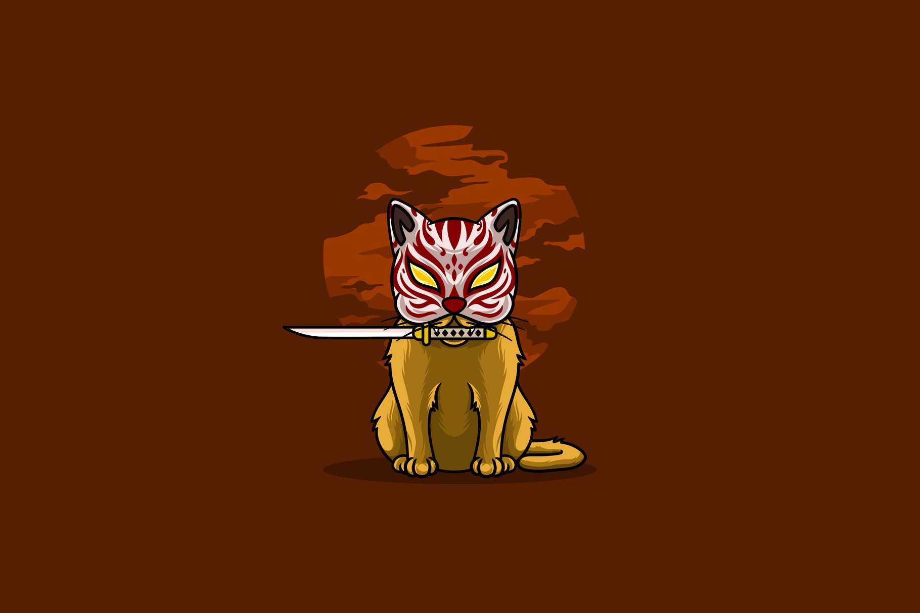 Samurai cat biting sword cover image.