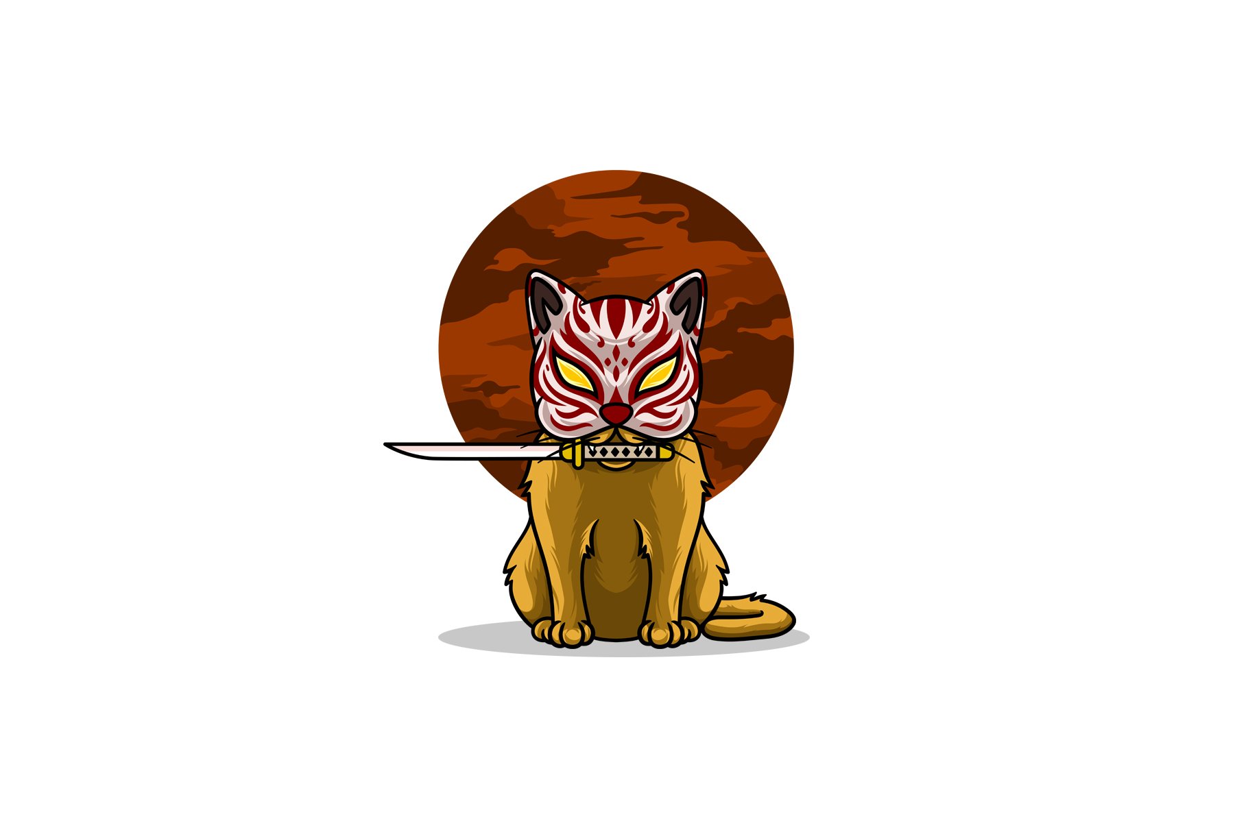 Samurai cat biting sword preview image.