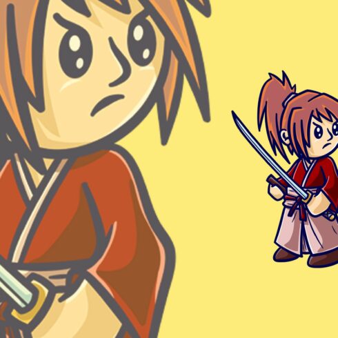 Cute samurai holding sword cartoon cover image.