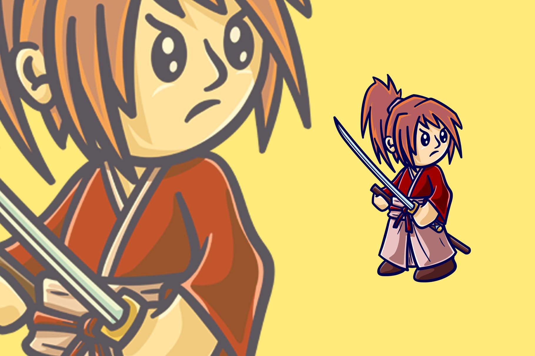 Cute samurai holding sword cartoon cover image.
