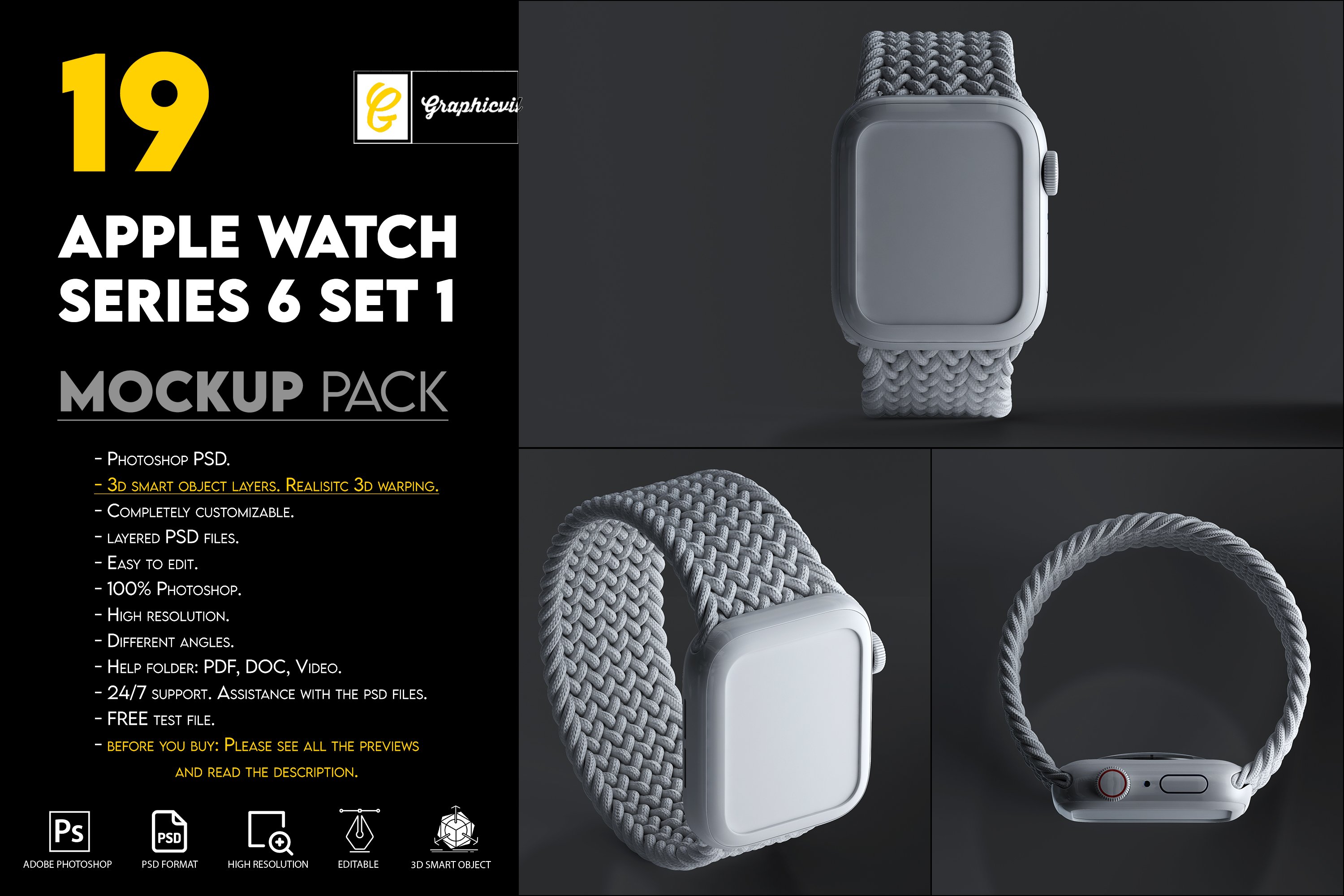 Apple Watch Series 6 mockup set 1 cover image.
