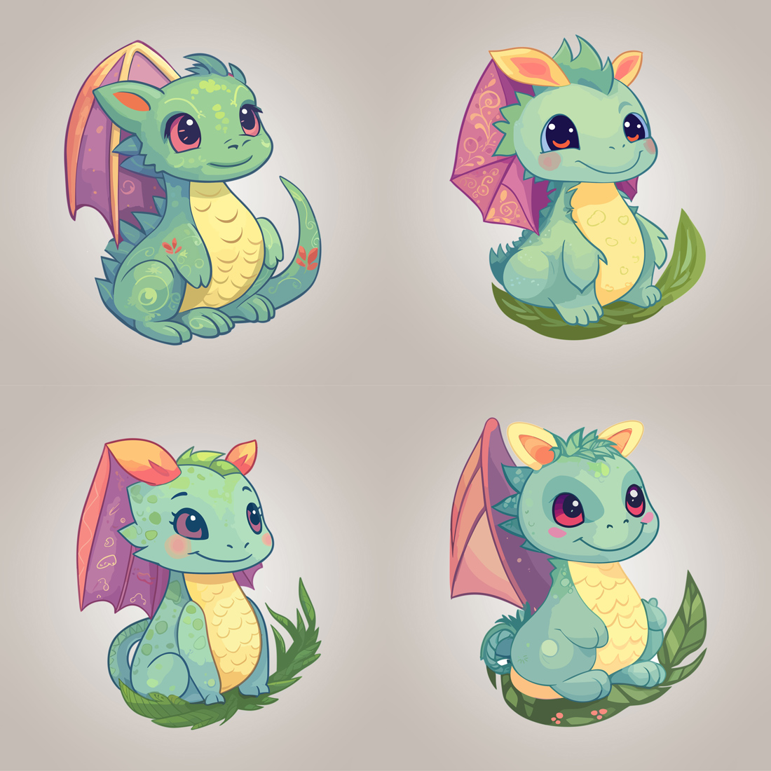 Cute Little Dragon Character Illustration Collection pinterest preview image.