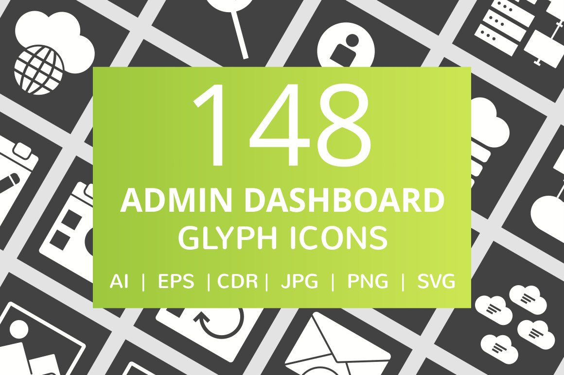 148 Admin Dashboard Glyph Icons cover image.
