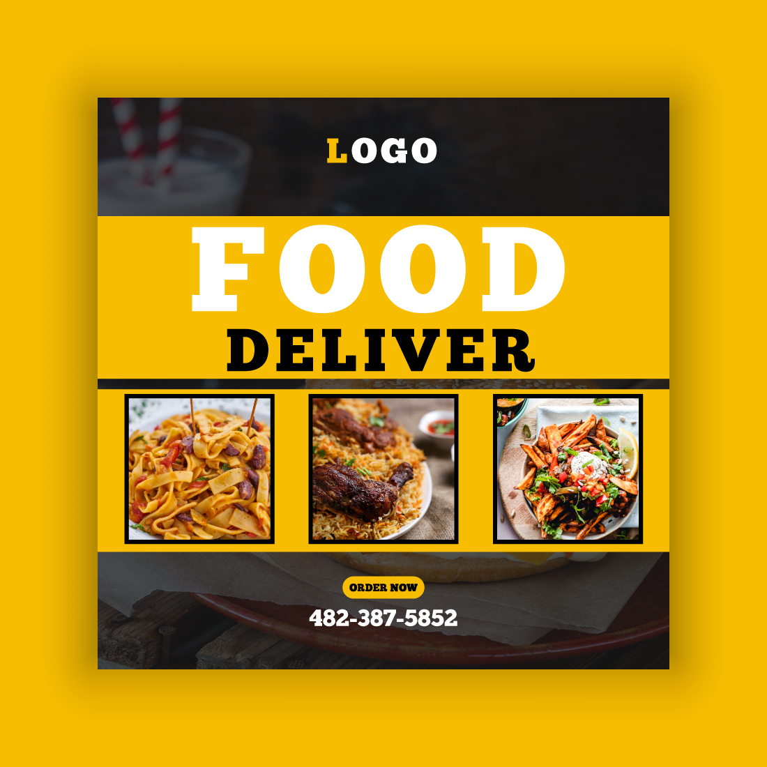 Fast Food Deliver Social Media Post Template Bundle preview image.