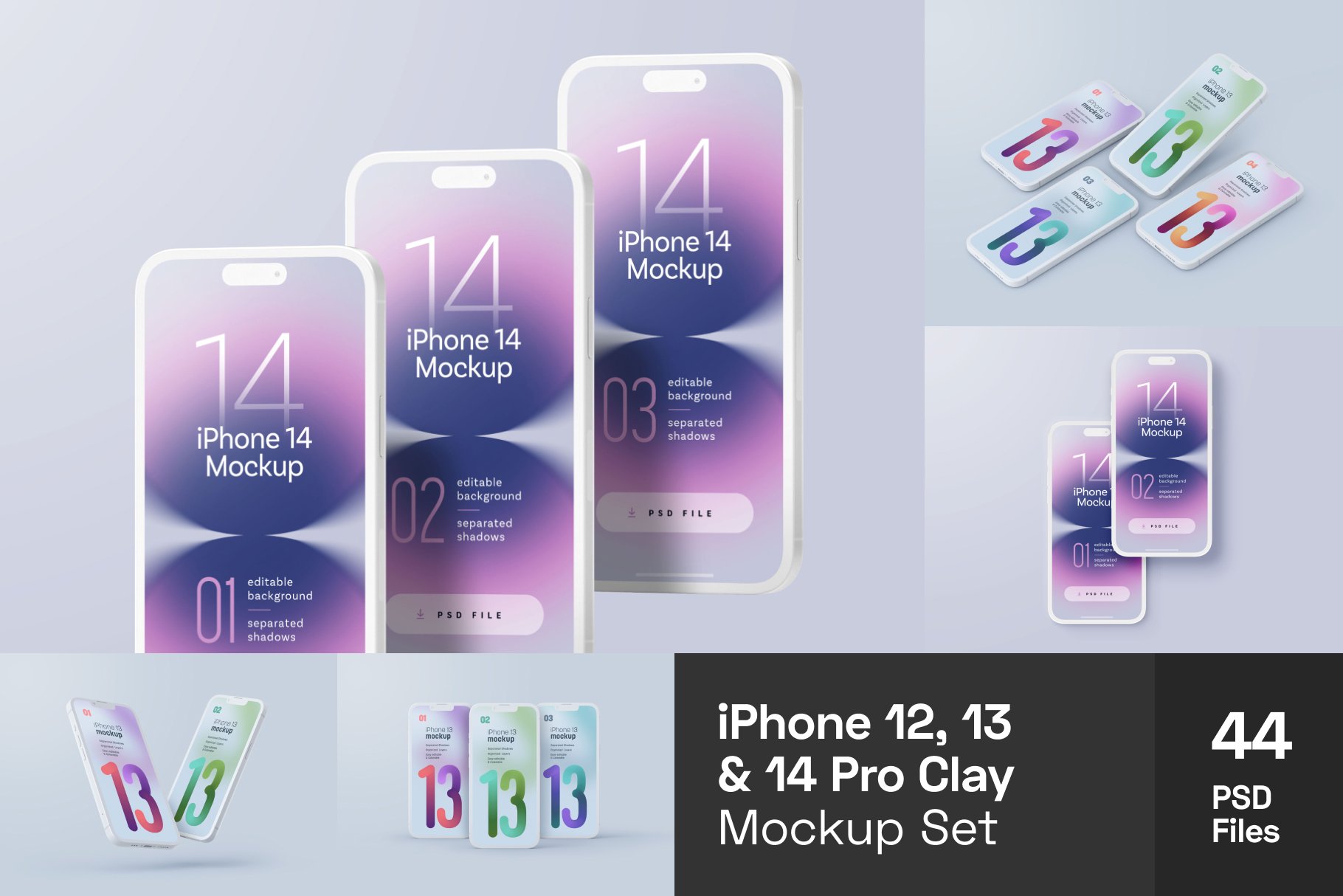 iPhone 12, 13, 14 Pro Clay Mockup cover image.