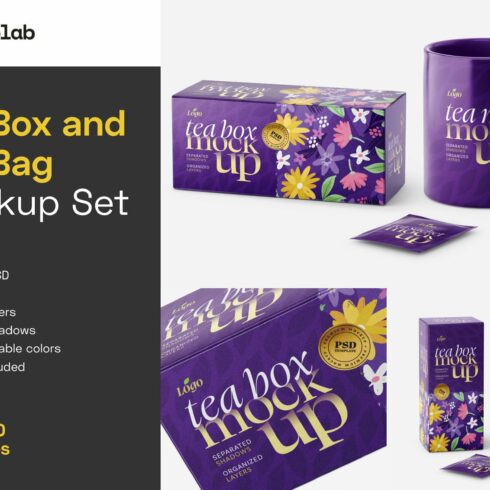 Tea Box and Tea Bag Mockup Set cover image.