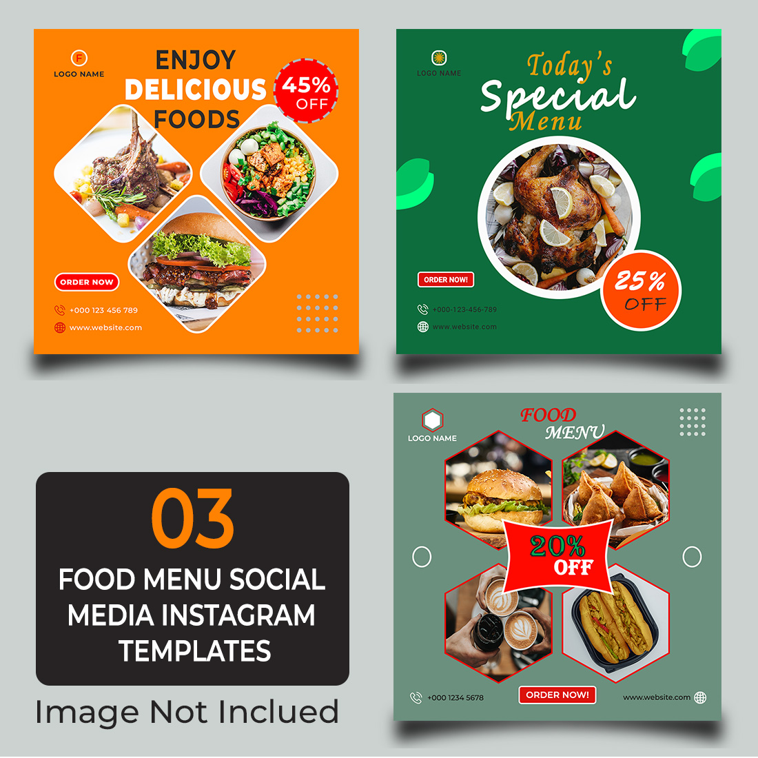 3 Food Menu Social Media Instagram Templates cover image.