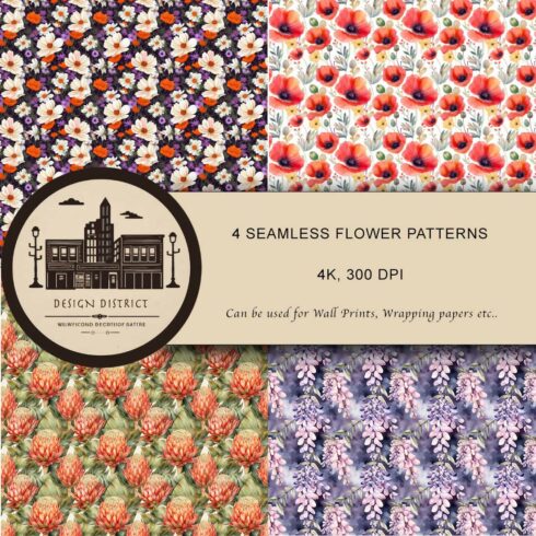4 Seamless Flower/Floral/Botanical Patterns cover image.