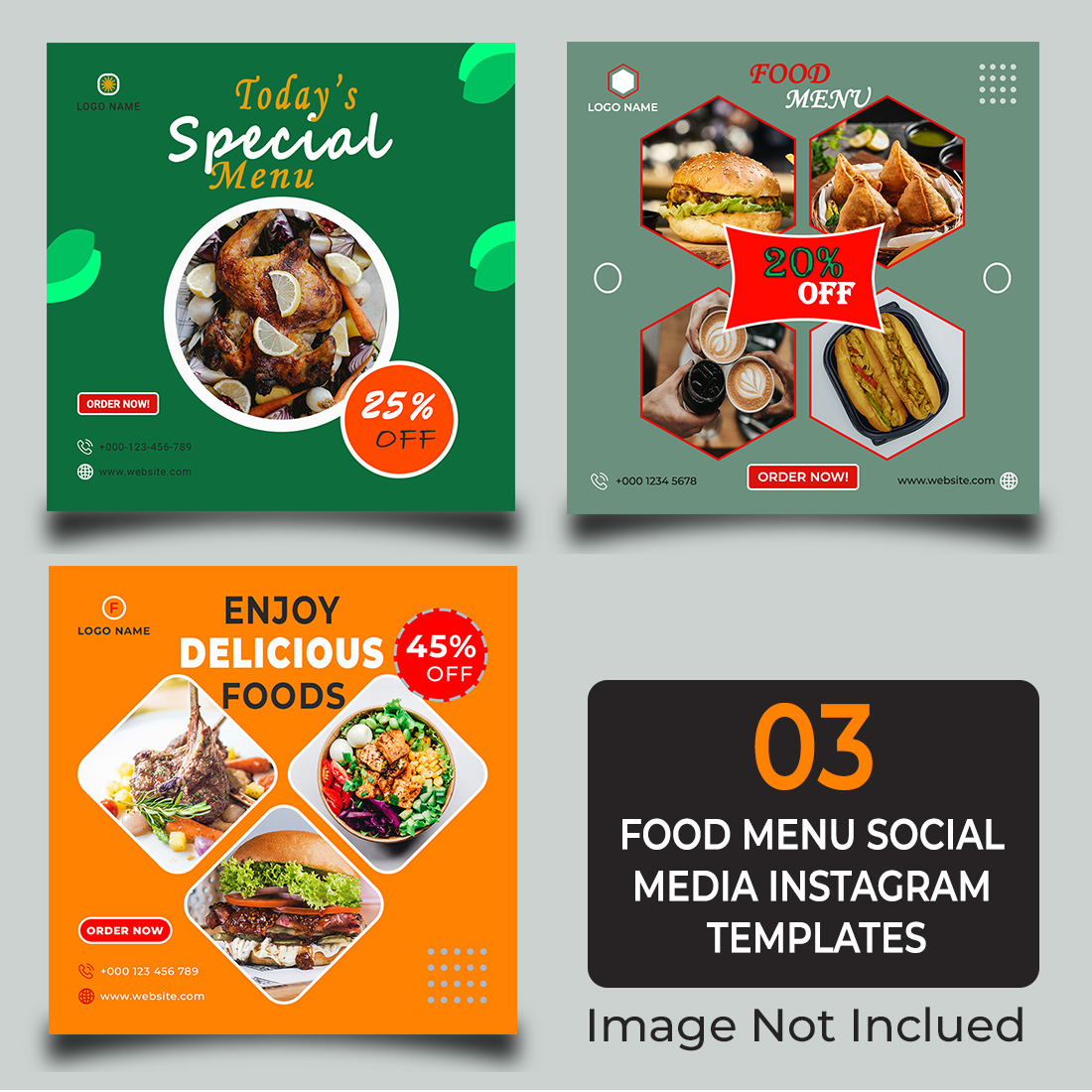 3 Food Menu Social Media Instagram Templates preview image.