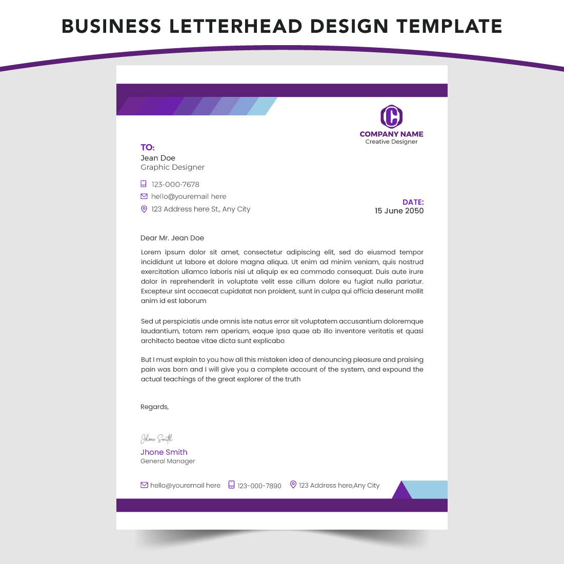Corporate Business Letterhead Template Design preview image.