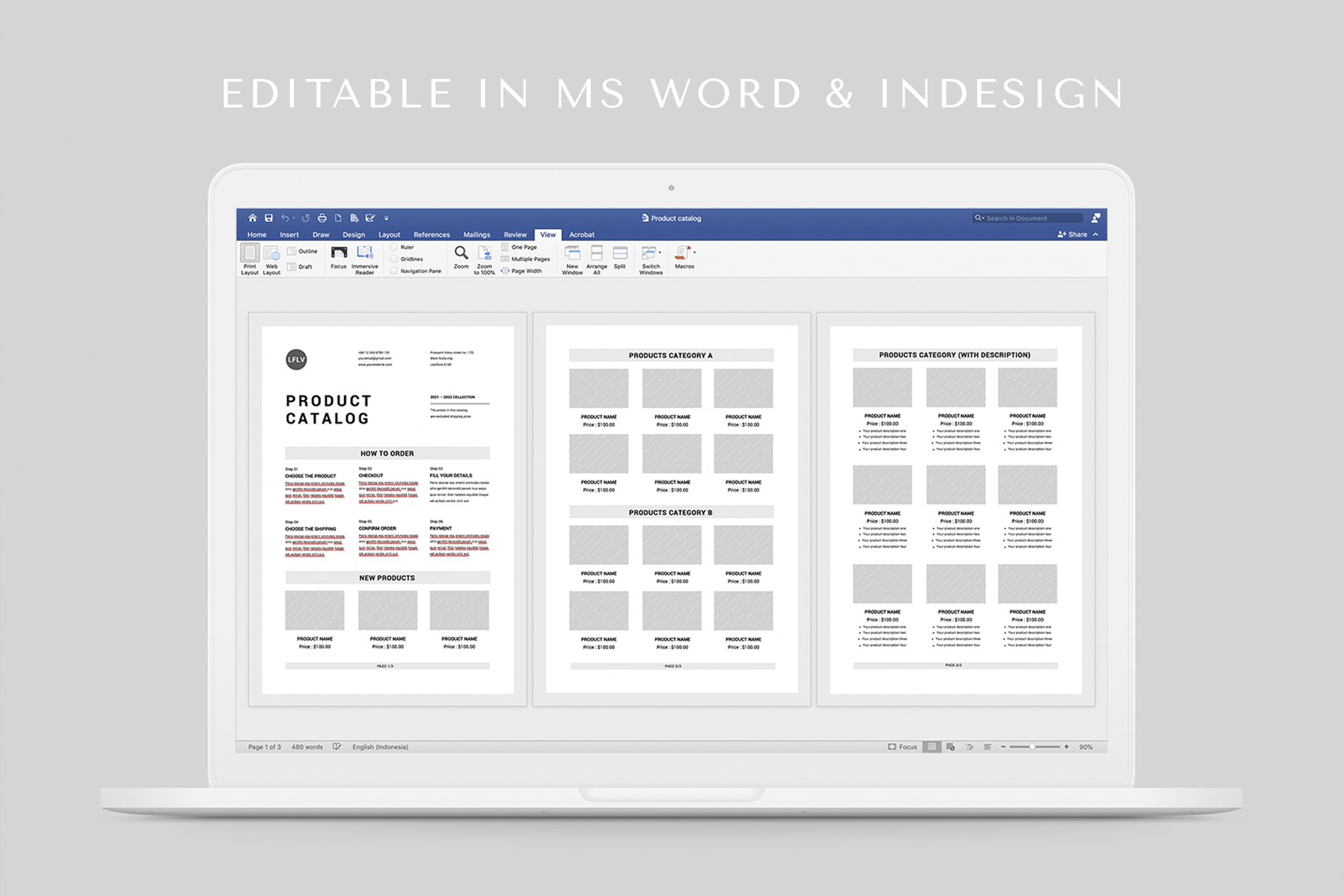 Product Catalog | MS Word & Indesign preview image.