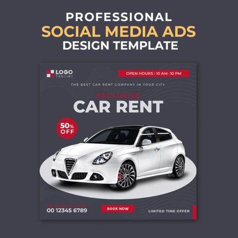 Professional & Creative Modern Car Rent Social Media Ads Banner Design Template cover image.