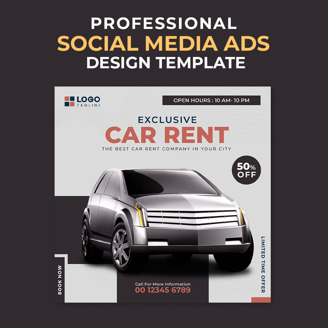 Professional & Creative Modern Car Rent Social Media Ads Banner Design Template cover image.