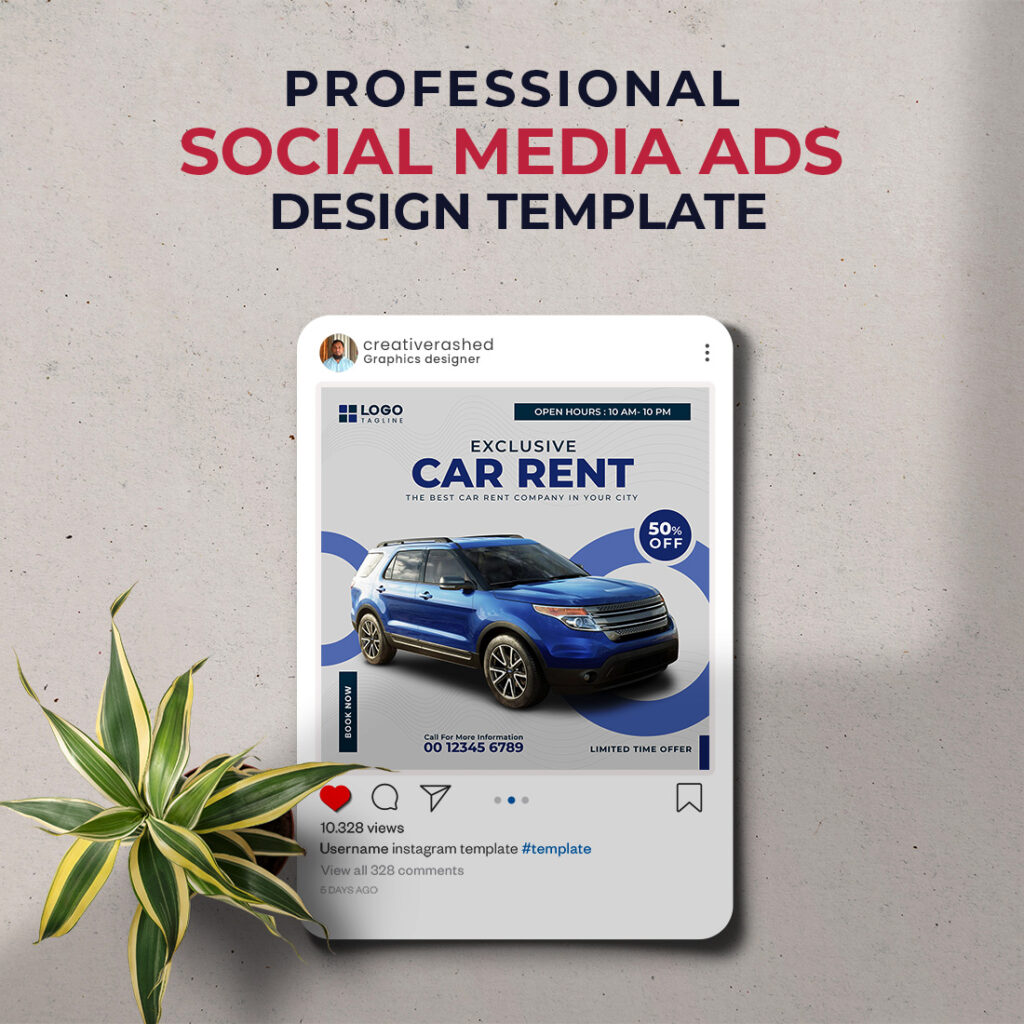 Professional & Creative Modern Car Rent Social Media Ads Banner Design ...