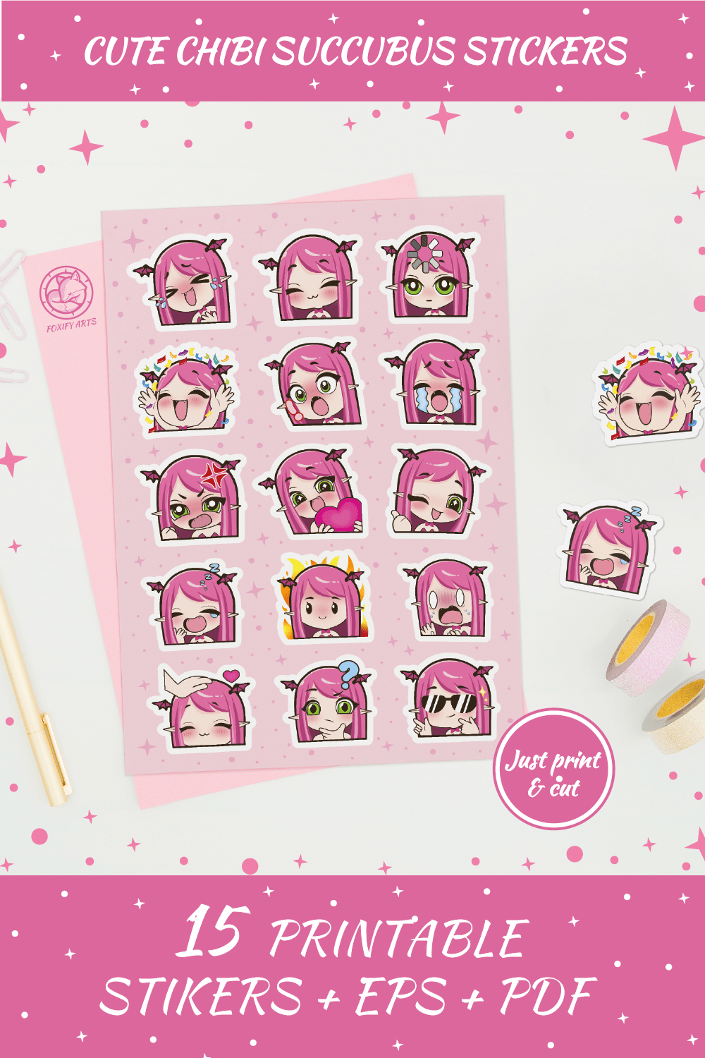 Printable Chibi Succubus Stickers