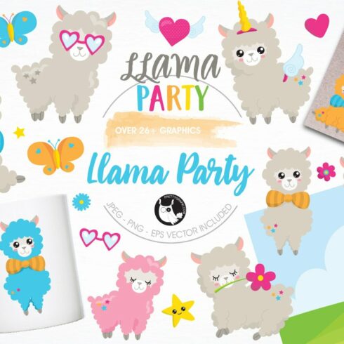 Llama party illustration pack cover image.