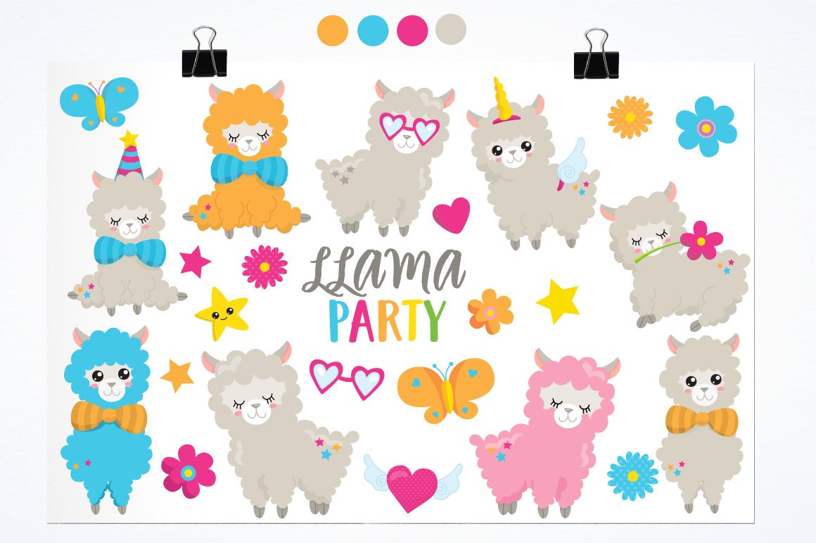 Llama party illustration pack preview image.