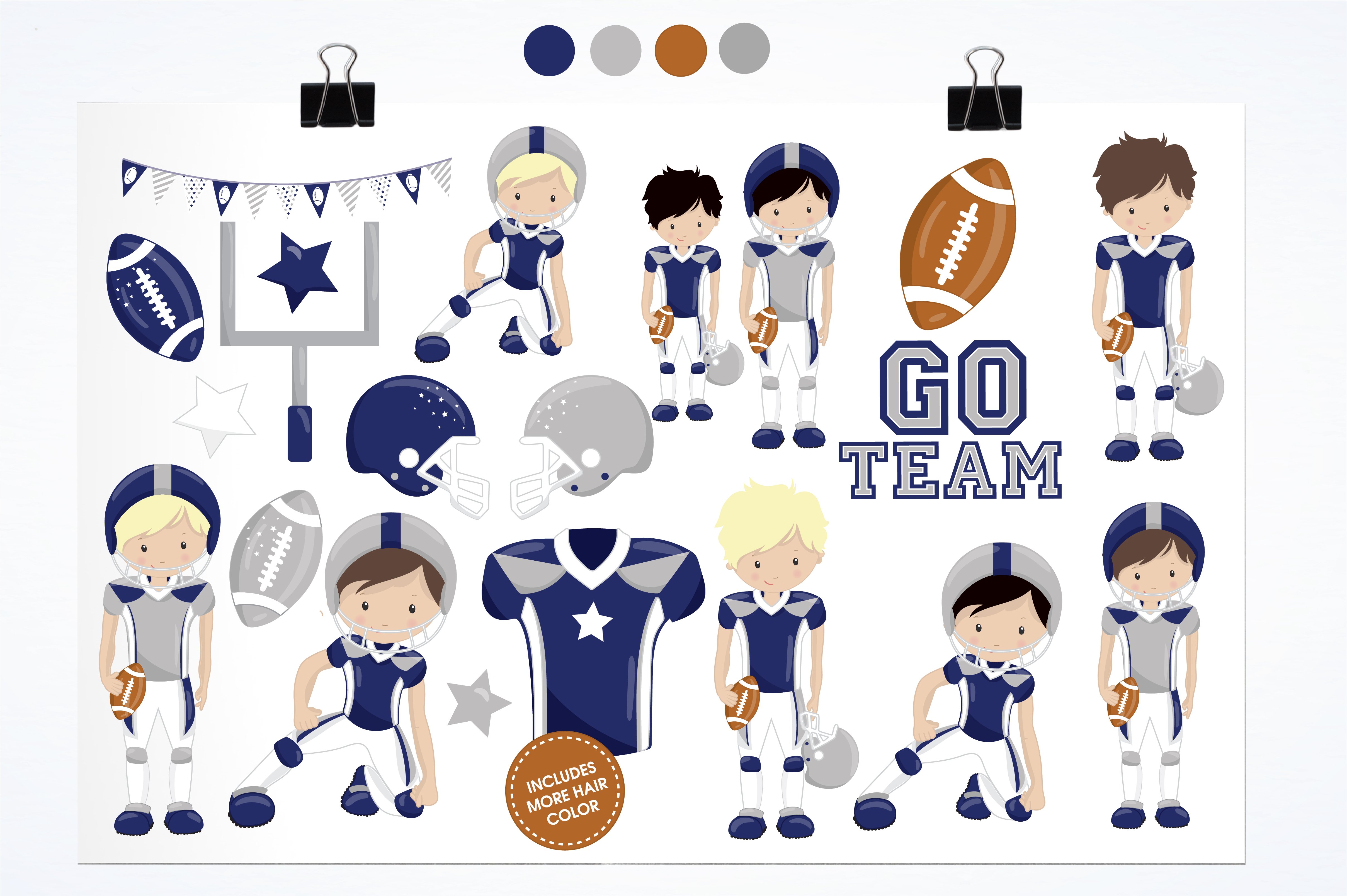 American football illustration pack preview image.