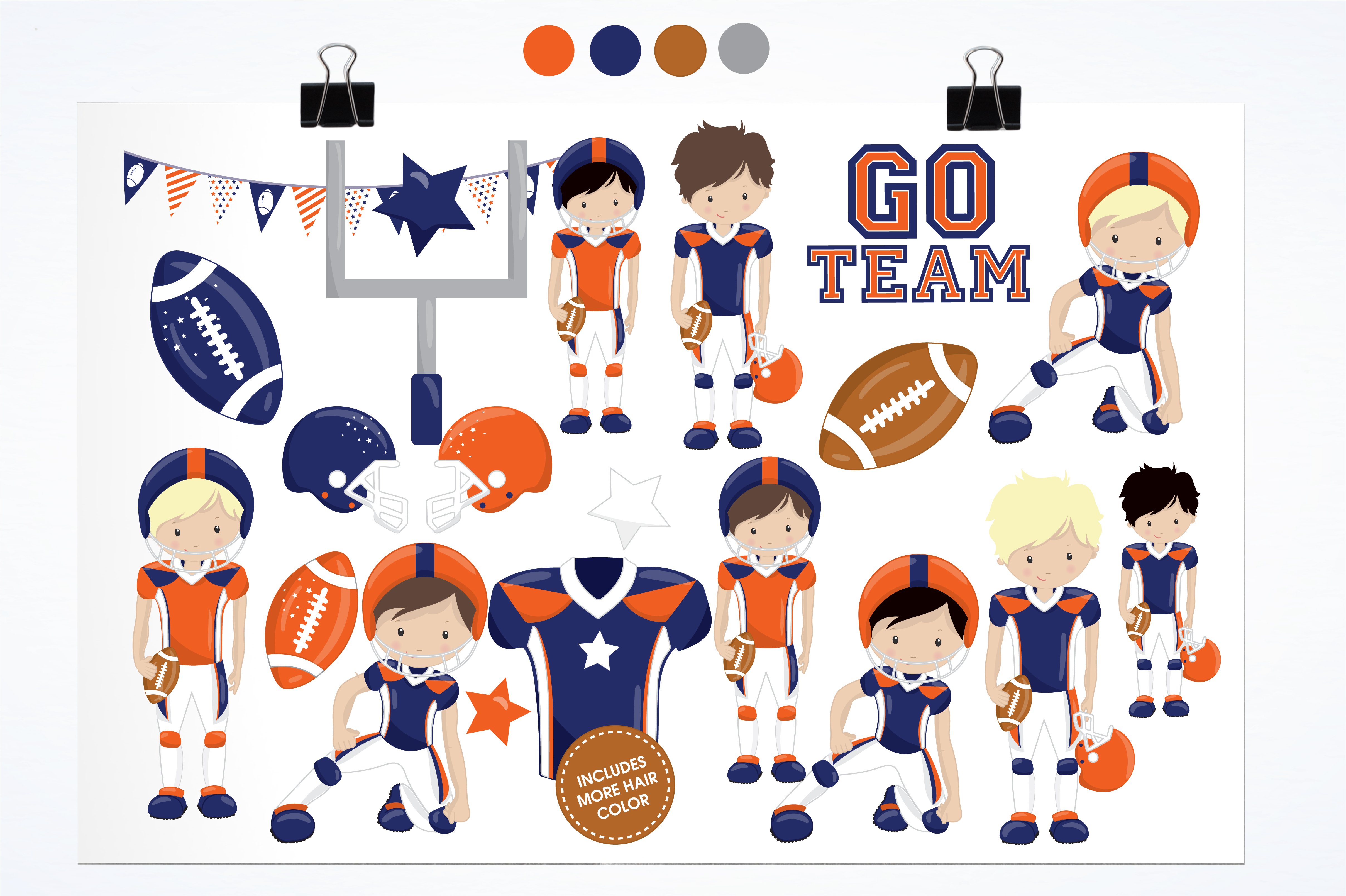 American football illustration pack preview image.