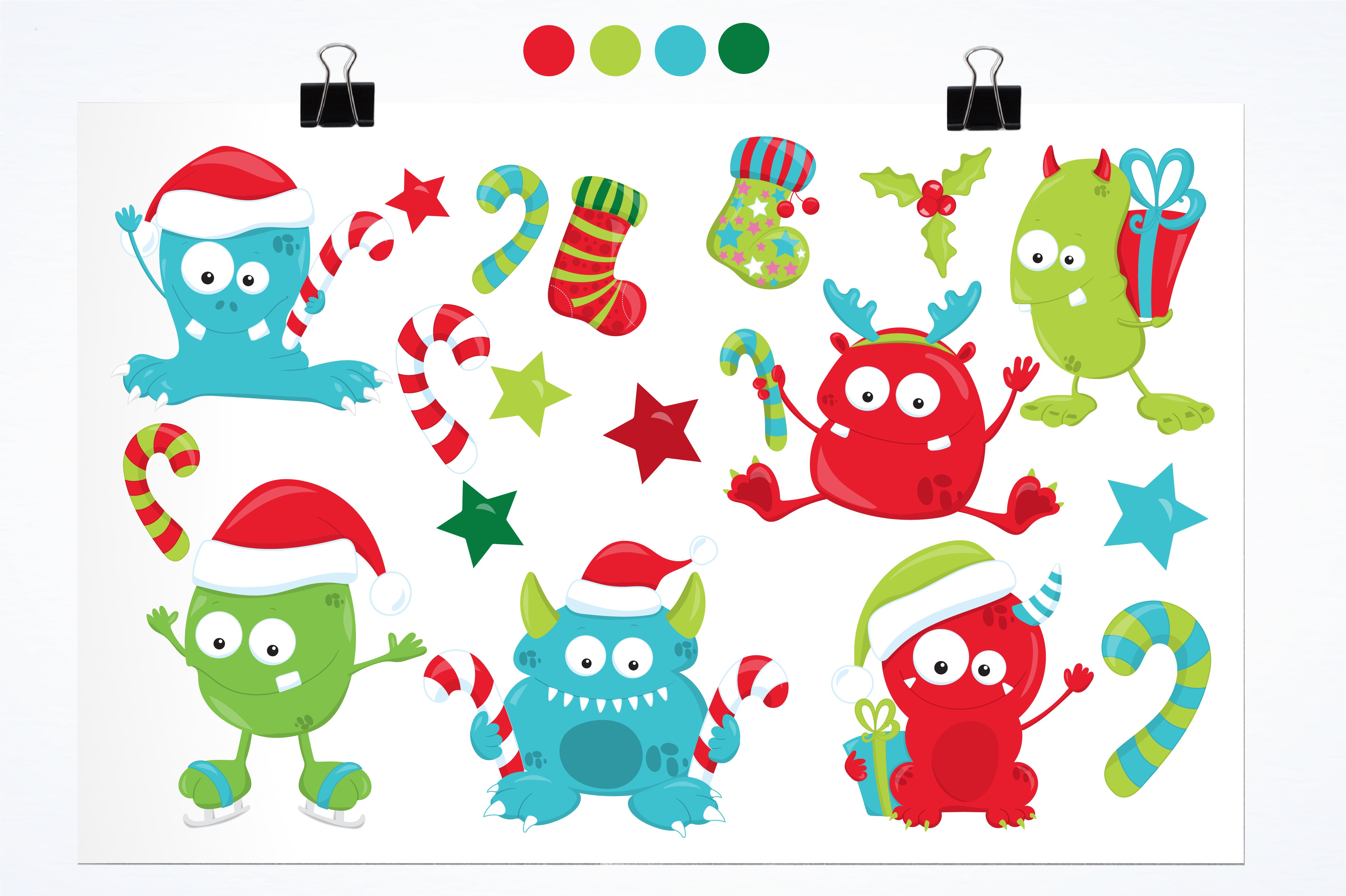 Christmas Monsters illustration pack preview image.