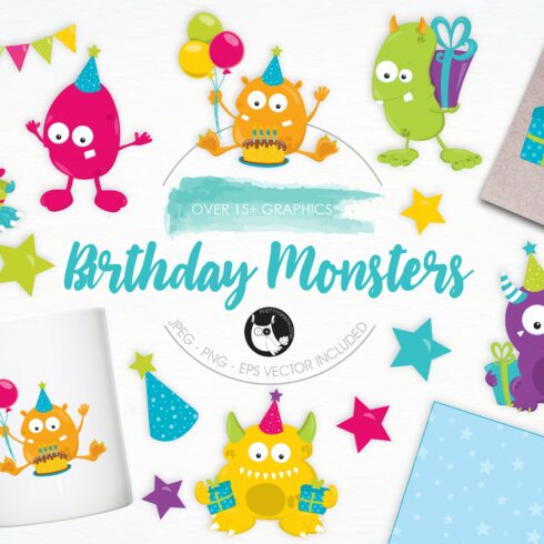 Birthday Monsters illustration pack cover image.