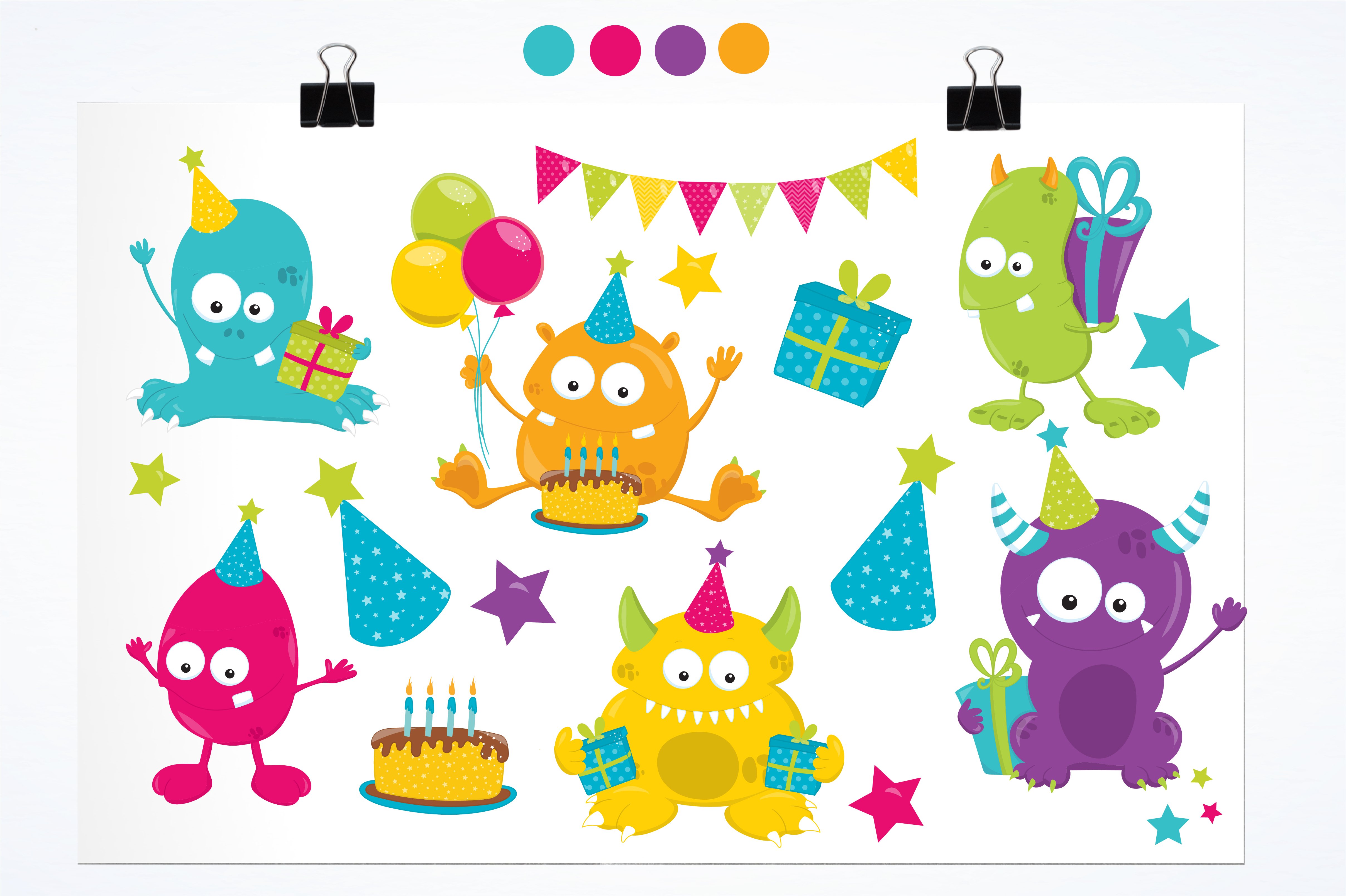 Birthday Monsters illustration pack preview image.