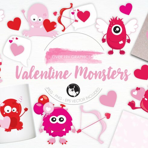 Valentine Monsters illustration pack cover image.