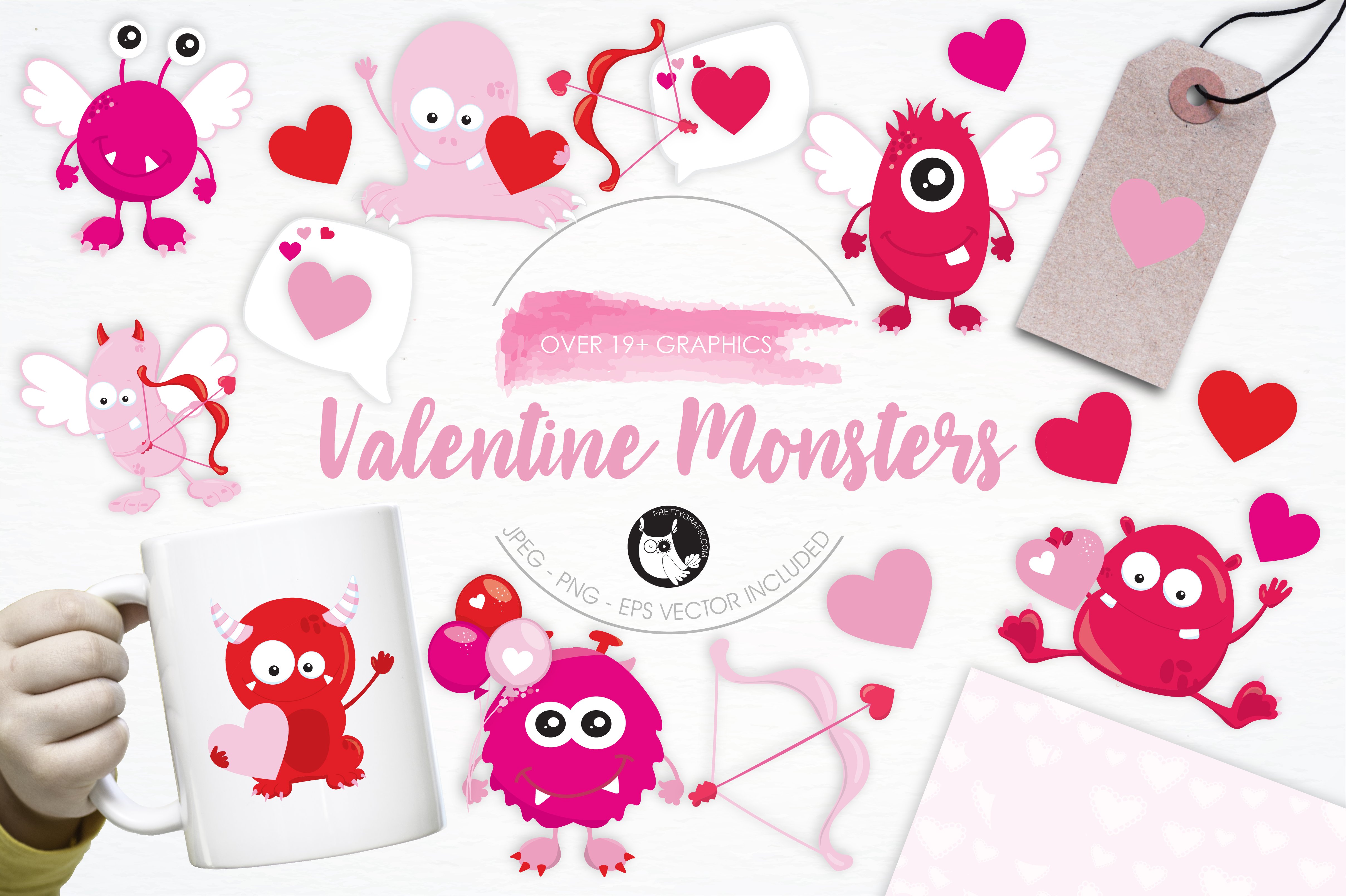 Valentine Monsters illustration pack cover image.