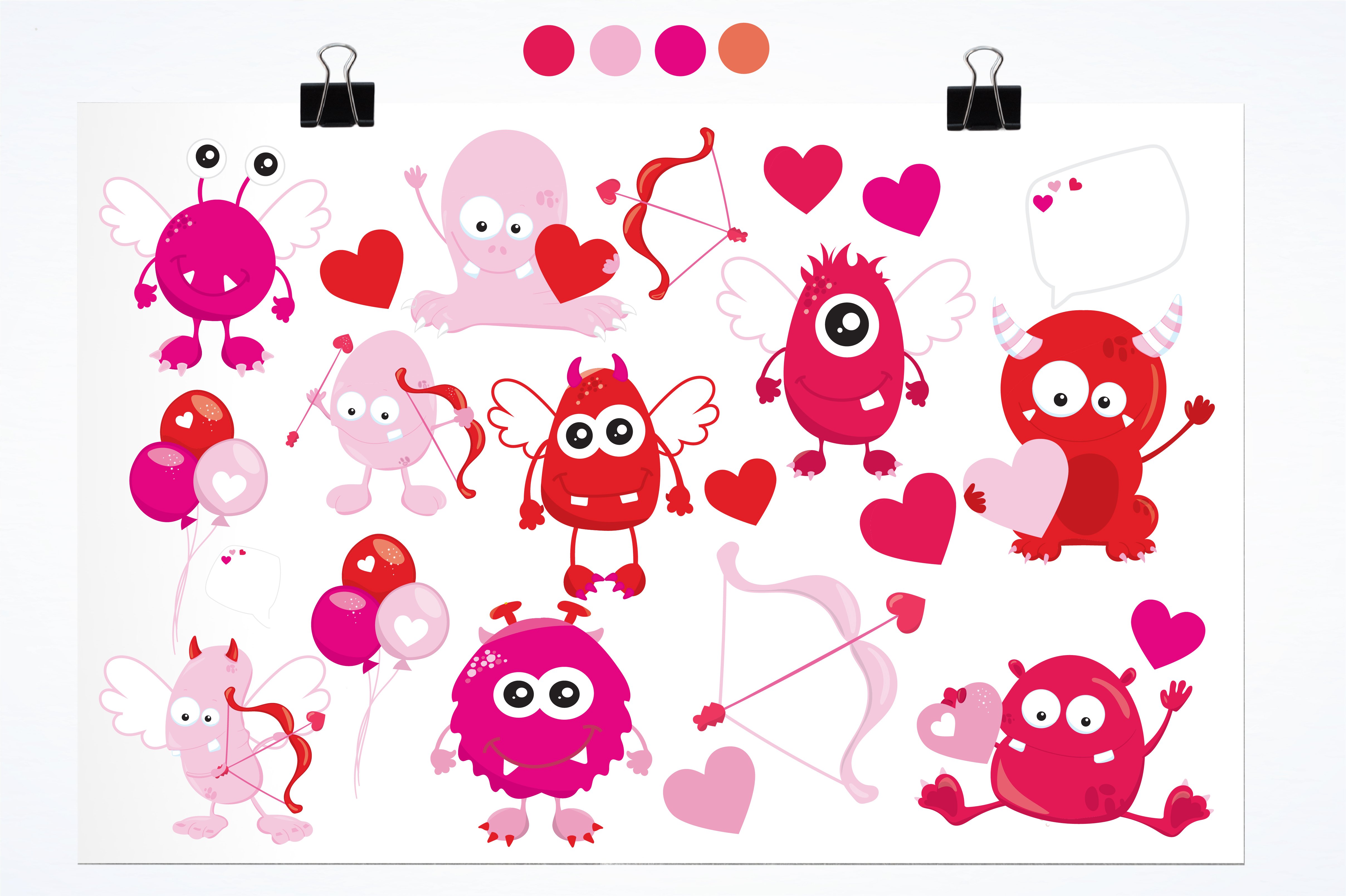 Valentine Monsters illustration pack preview image.