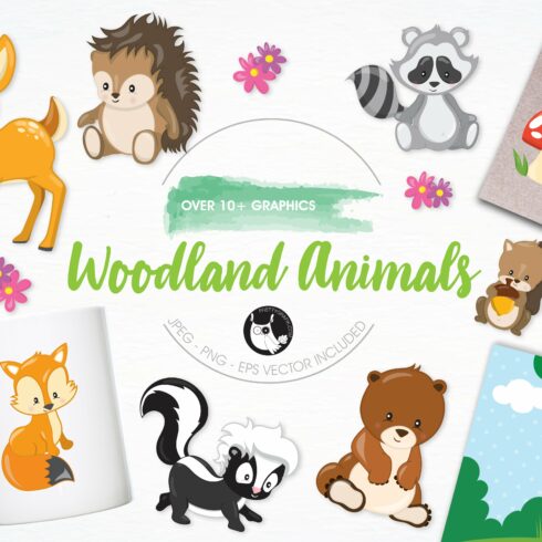Woodland animals illustration pack cover image.