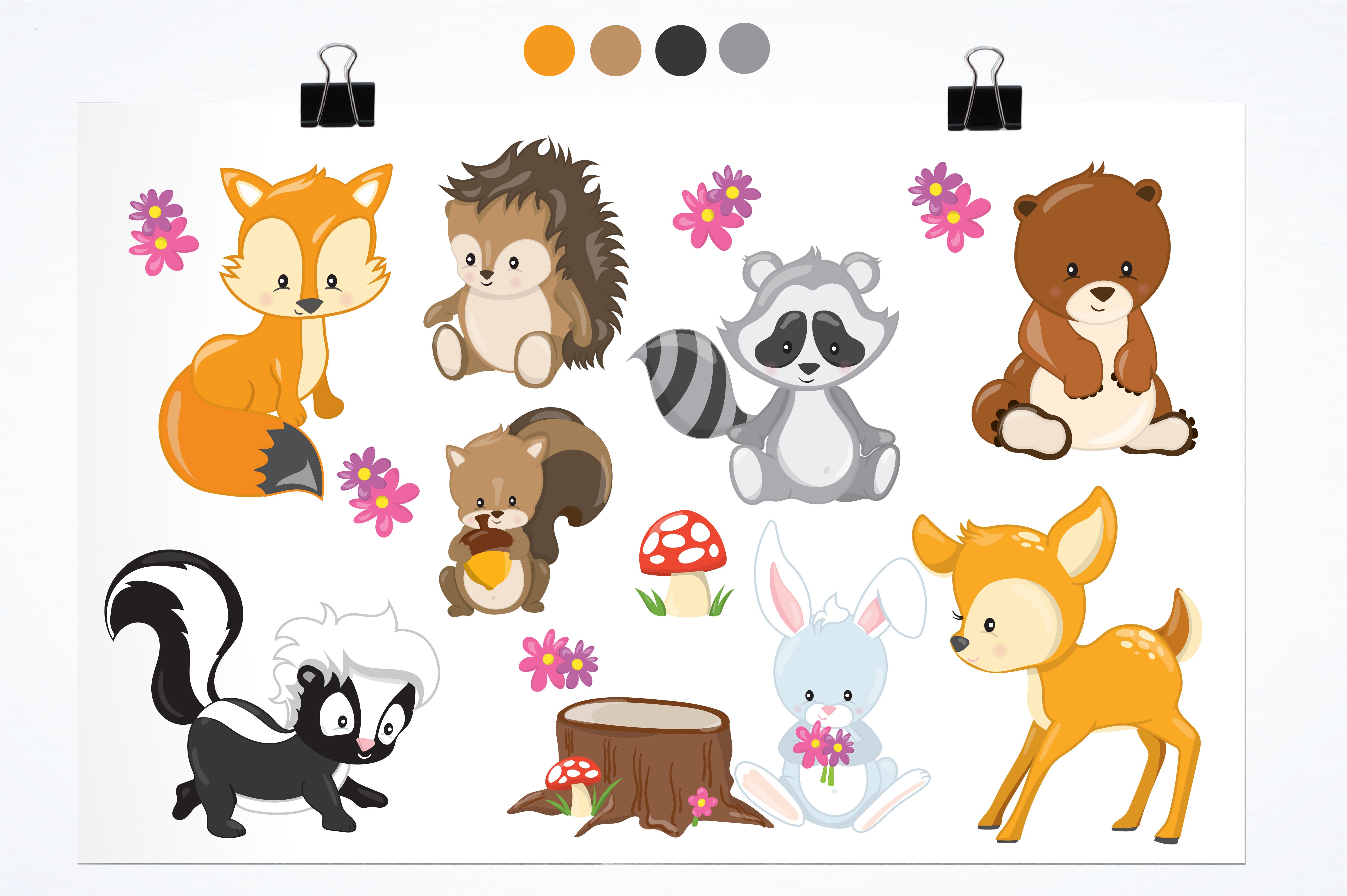Woodland animals illustration pack preview image.
