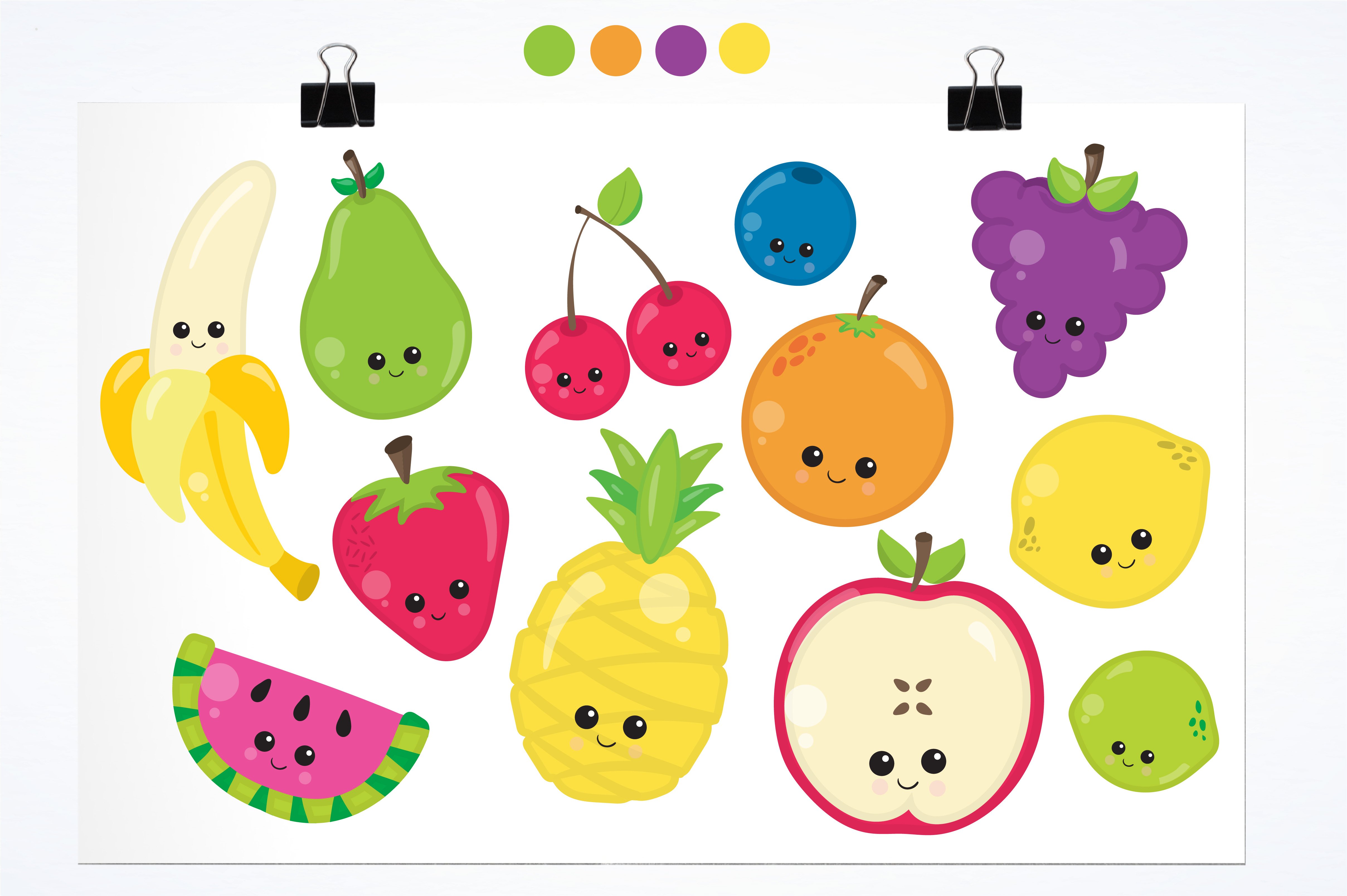 Kawaii fruits illustration pack preview image.