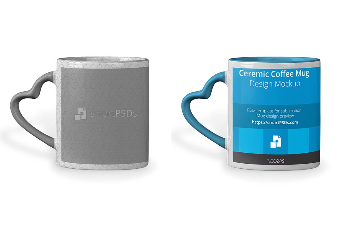 Heart Shape Handle Coffee Mug Mockup preview image.