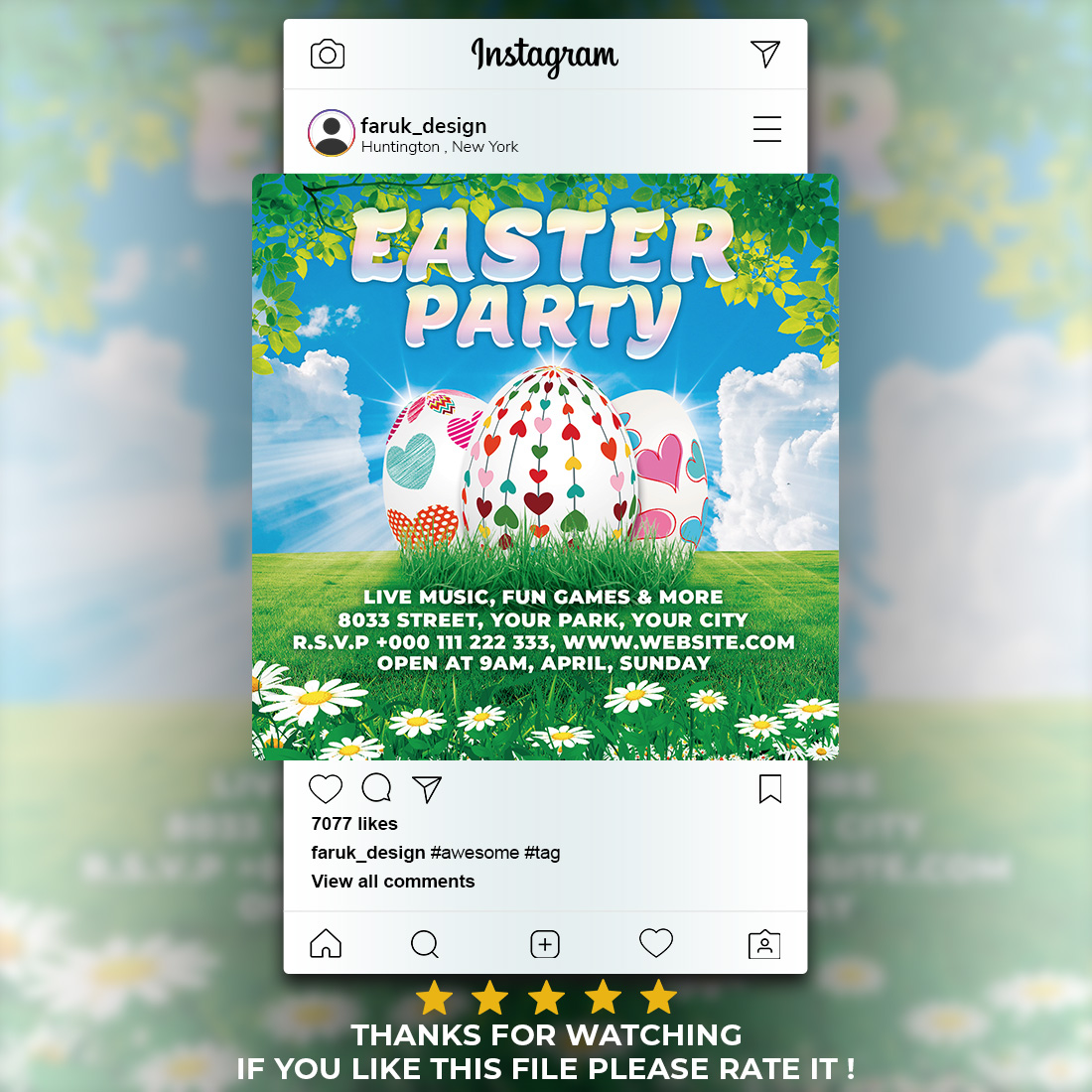Easter Party Flyer PSD Template preview image.