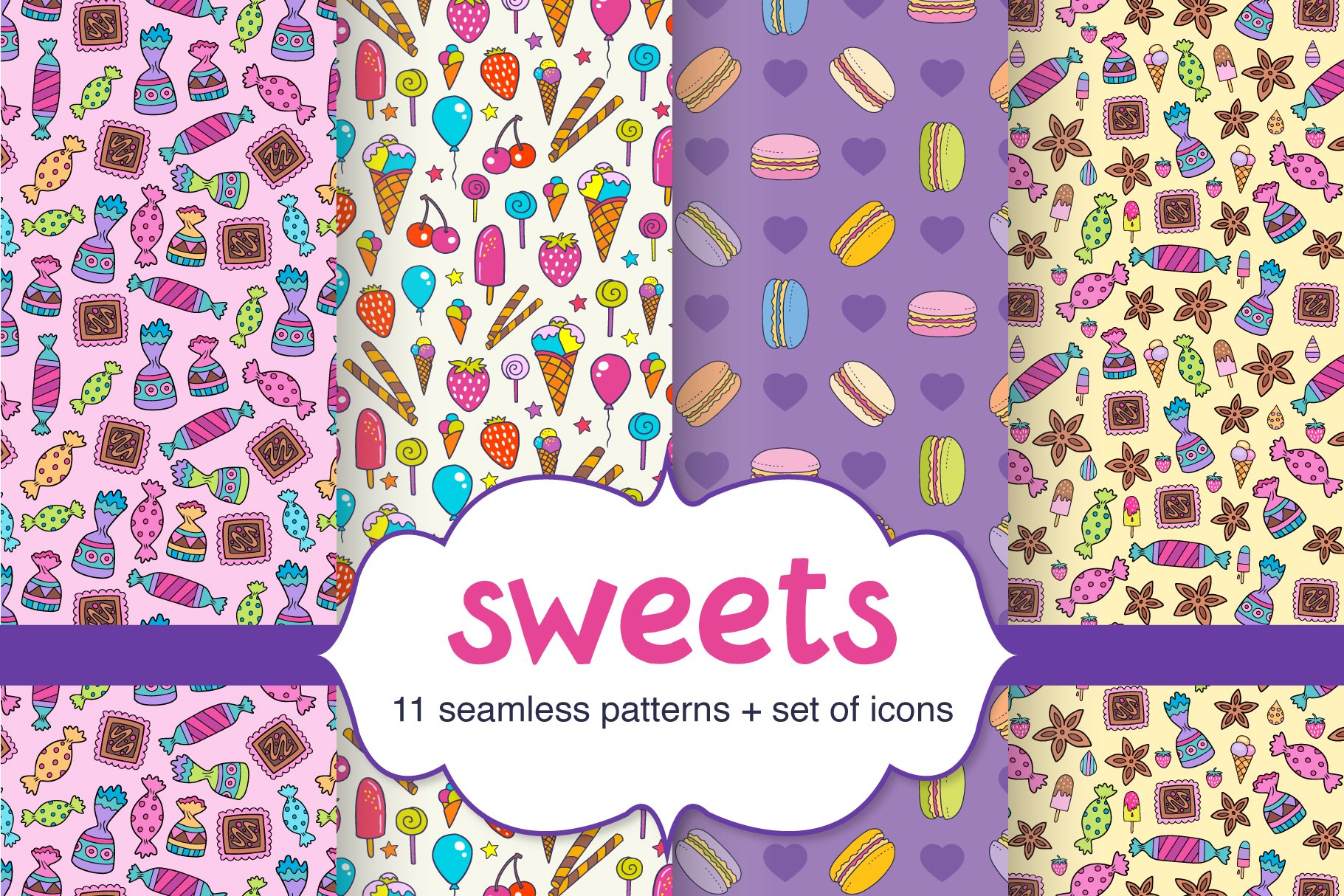 Sweet patterns and icons cover image.