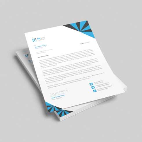 Modern and clean blue business letterhead template cover image.