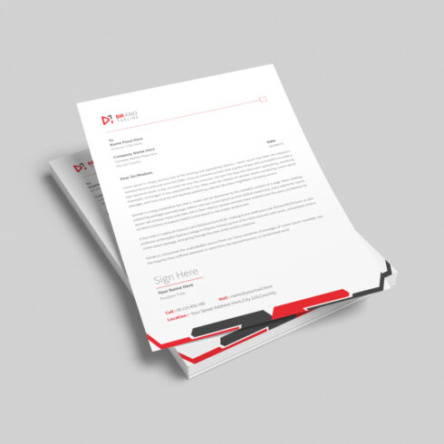 Red color corporate business letterhead design template cover image.