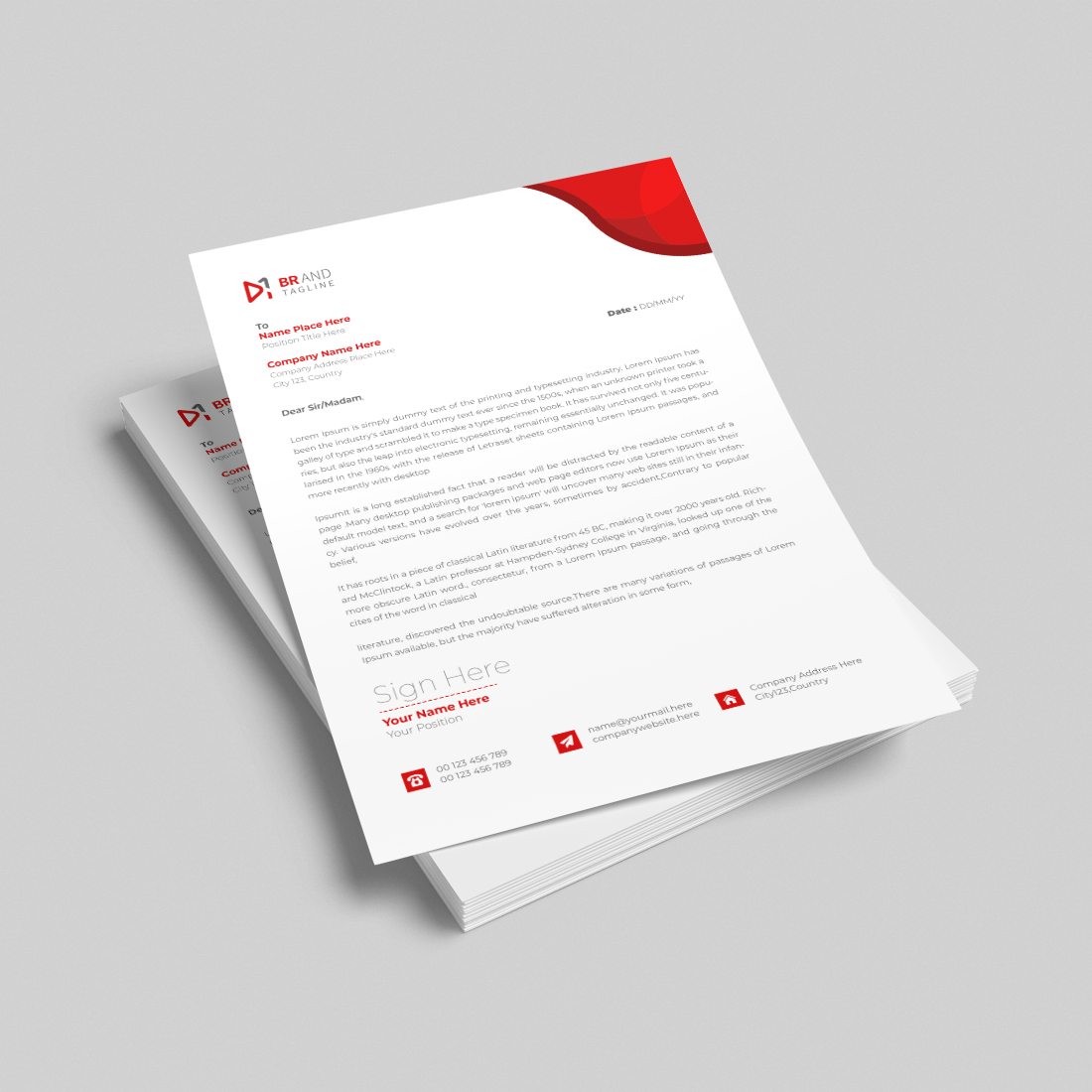 Red color corporate business letterhead design template cover image.