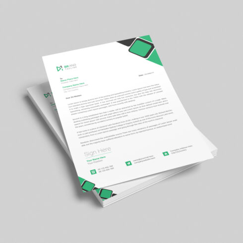 Modern business letterhead template design layout with green color cover image.