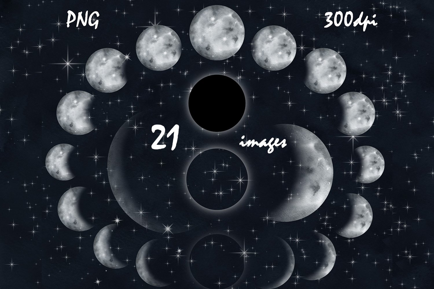 Moon Phases Space Starry background preview image.