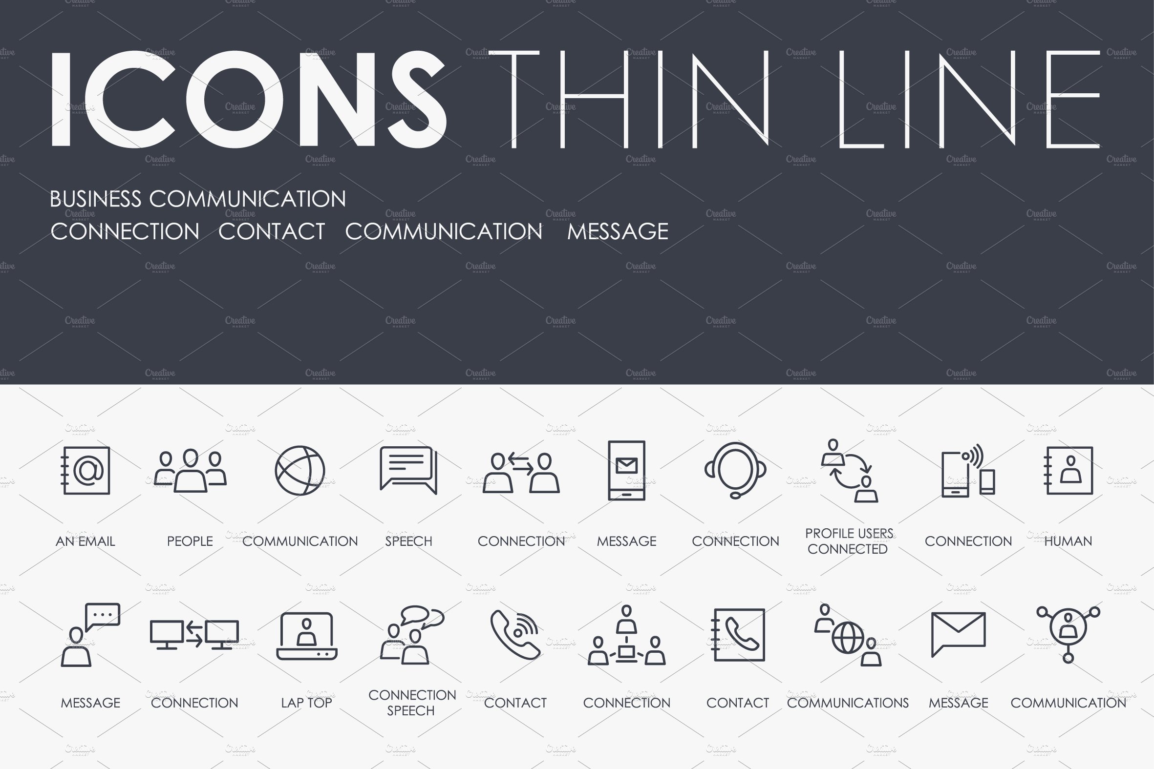 Business communication icons cover image.