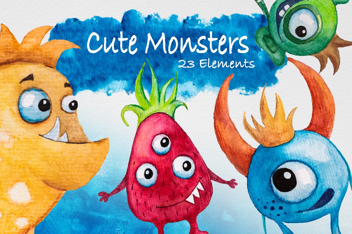 Cute Monsters PNG Watercolor cover image.