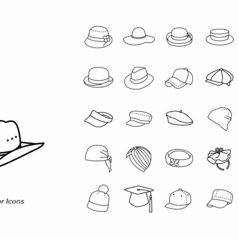 Hats outlines vector icons cover image.