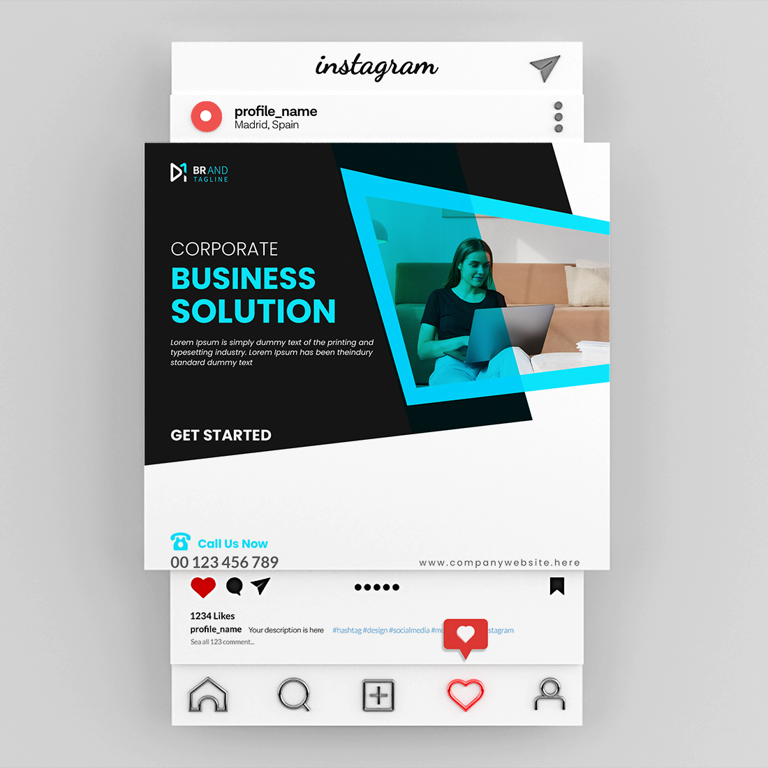 Business social media Instagram post design template preview image.