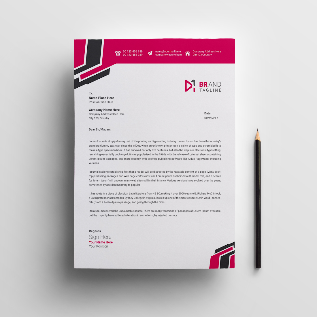 Business letterhead design template preview image.