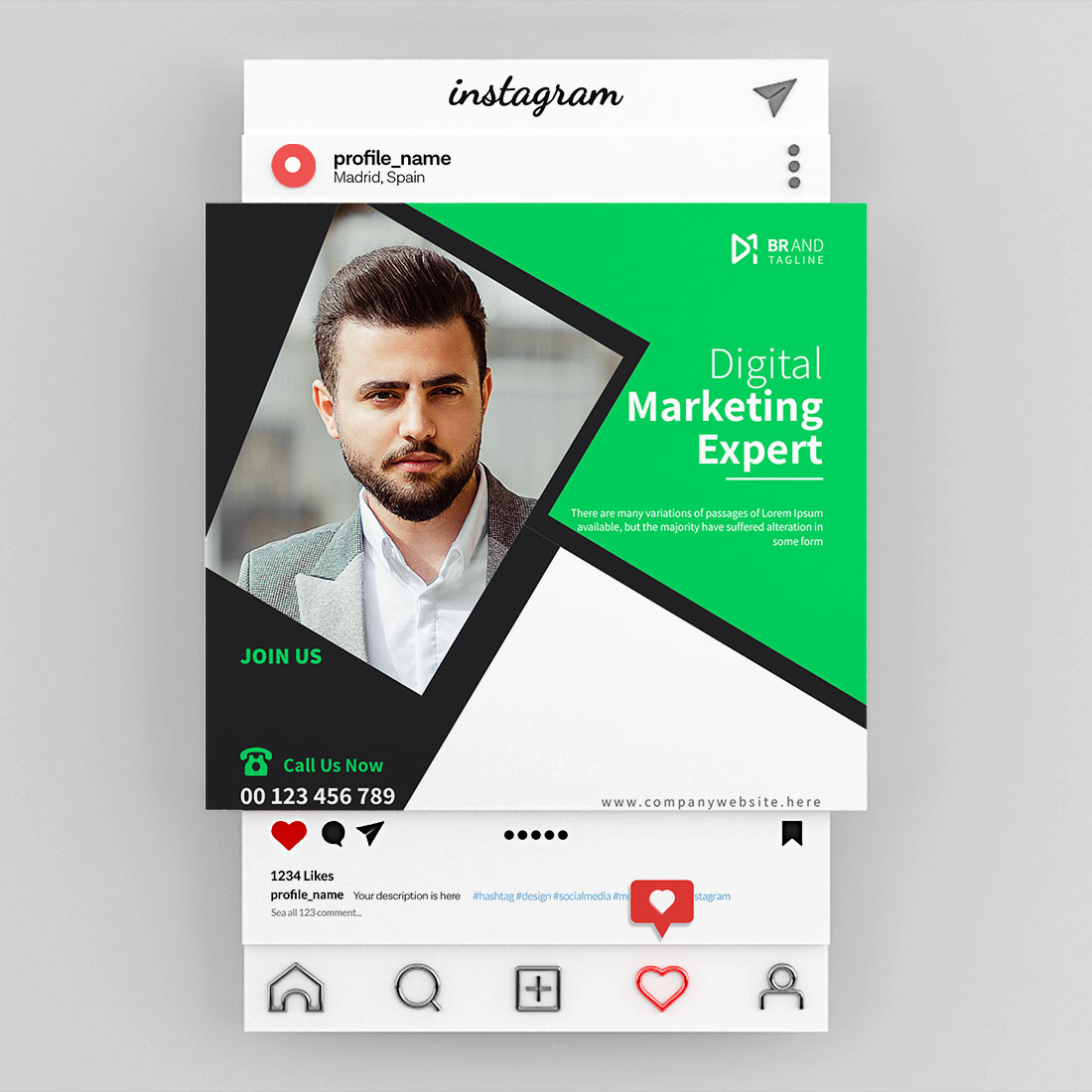 Digital marketing agency and corporate social media post design template preview image.