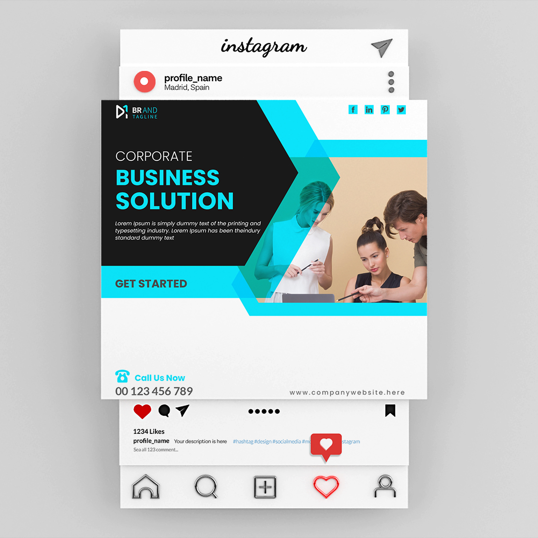 Corporate modern business social media Instagram post design template preview image.
