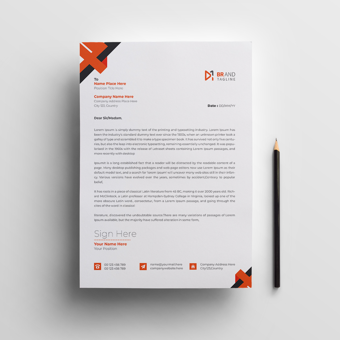 Modern company business letterhead design template preview image.