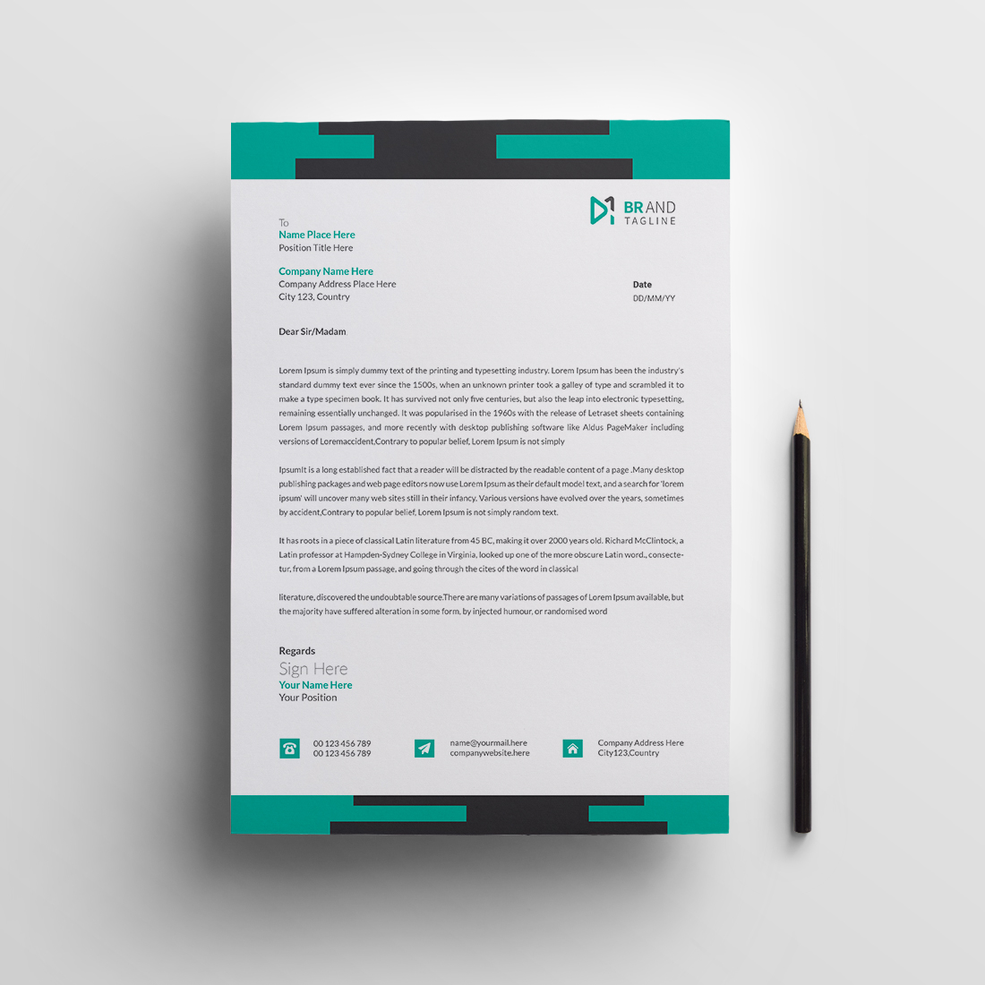 Professional modern business letterhead template design preview image.